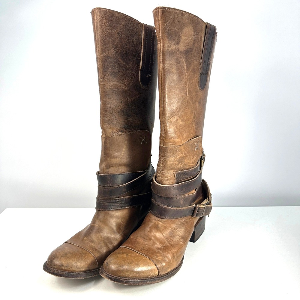 Freebird Leather Engineer Riding Boots 9 Moto Biker Equestrian Brown Harness